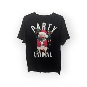 Holiday Time Party Animal Pug Unisex Novelty Graphic T-shirt Sz M EUC